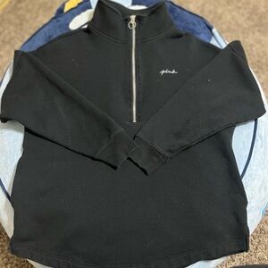 Black Half-Zip Sweater with Subtle Script Logo